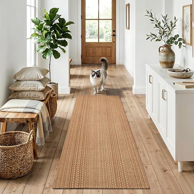 MatEssenz 2x6 Washable Runner Rug, Textured Natural Woven Low-Profile Hallway by MatEssenz