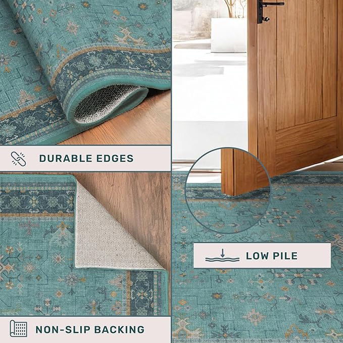 Large Boho 8x12 Teal Green Washable Living Room Rug - Image 5