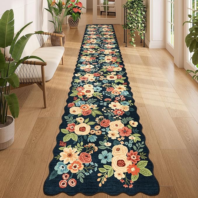 DUKINO 2x12 Runner Rug for Hallway, Soft Floral Washable Kitchen Runner Rug by DUKINO