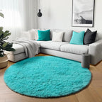 ONASAR Teal Blue Round Area Rug 4ft, Soft Fluffy Bedroom Bedside Floor Circle - Image 4