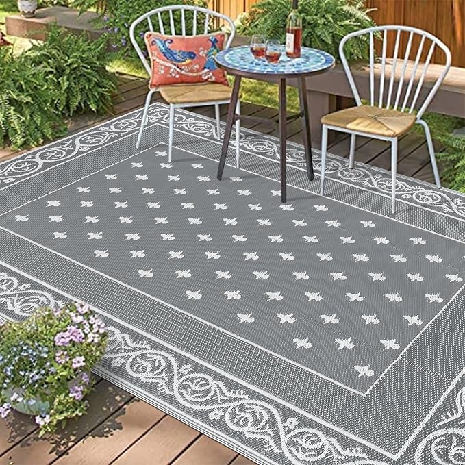 Pauwer Waterproof Outdoor Rug 9x12, Reversible Plastic Straw Patio Camping Rug - Image 5