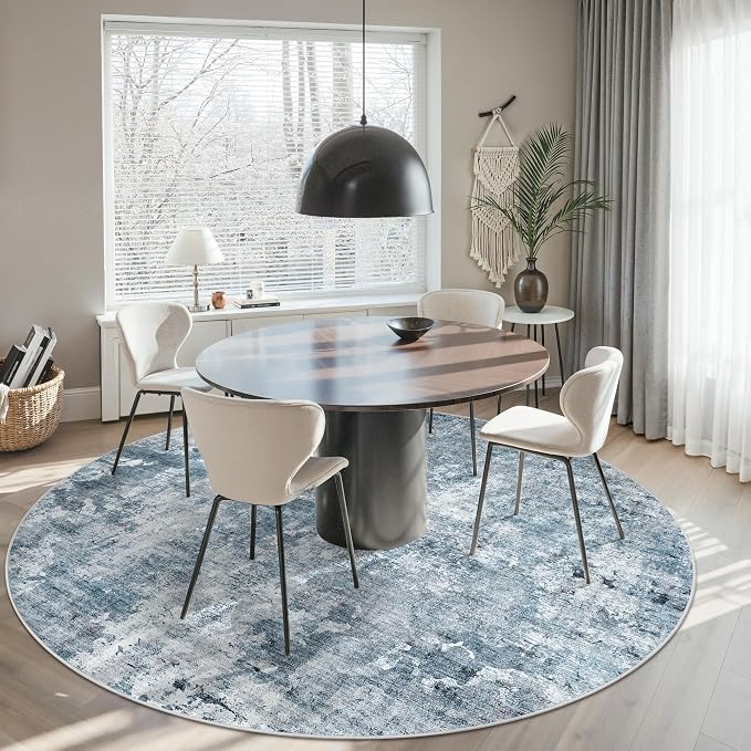 Soalmost 9x9 Blue/Grey Round Rug 9ft Living Room Circle Rug Vintage Round Area - Image 4