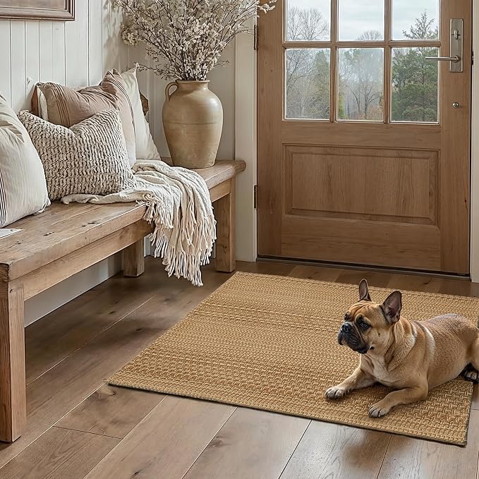 MatEssenz 2x3 Textured Washable Entry Rug, Natural Woven Low-Profile Door Mat by MatEssenz