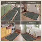 Black Green Kitchen Rug Set of 3, Washable Non-Slip Mats - Image 8
