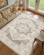 10x12 Vintage Area Rug: Washable Neutral Soft Non Slip Thin Large Floor Carpet - Image 2