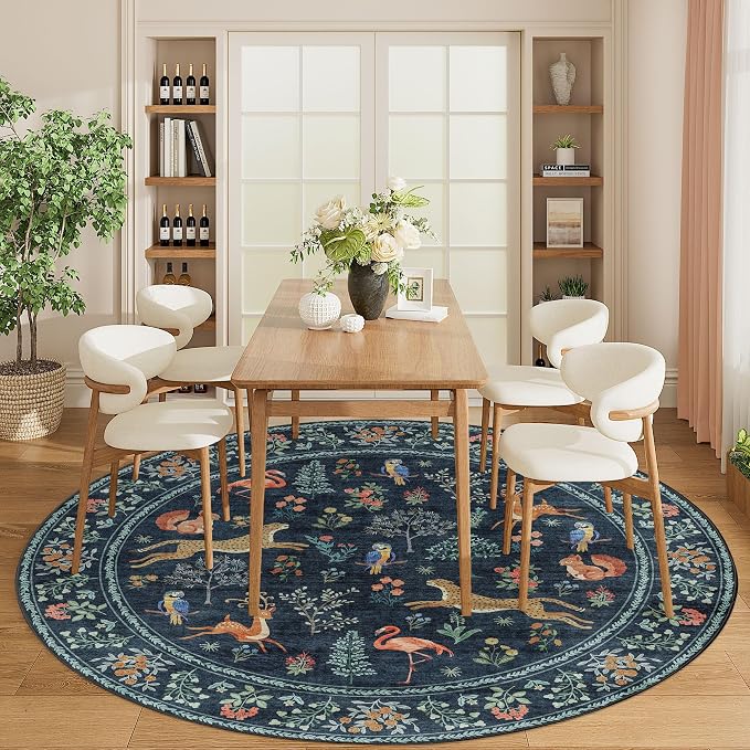 DUKINO 6ft Round Rug for Bedroom, Animal Print Washable Circle Rug - Image 6