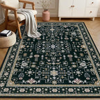 5x7 Area Rugs Living Room Rug: Washable Vintage Boho Medallion Rug No Slip - Image 3