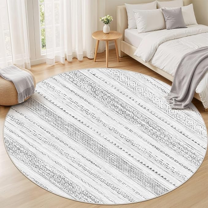 Nakagishi Area Rug Living Room Rugs: 4X4 Machine Washable Boho Large Neutral - Image 5