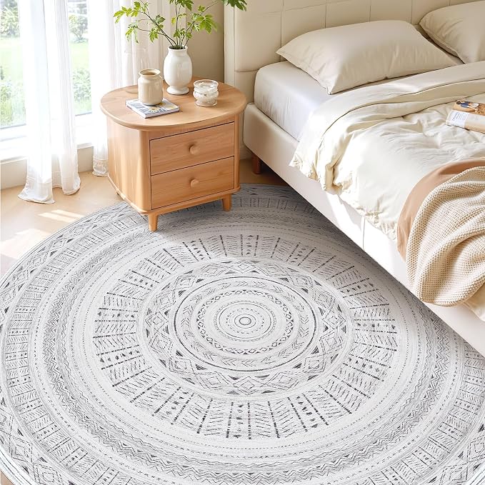 cotiled 8x8 Round Area Rugs Living Room Rug: Washable Boho Rugs - Image 2