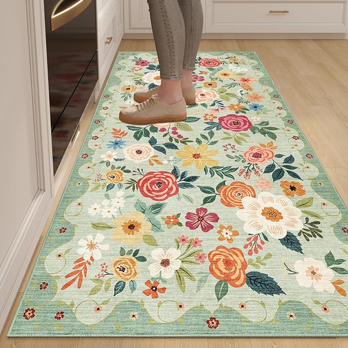 DUKINO 3x6 Runner Rug, Washable Soft Floral Hallway Runner Rug by DUKINO