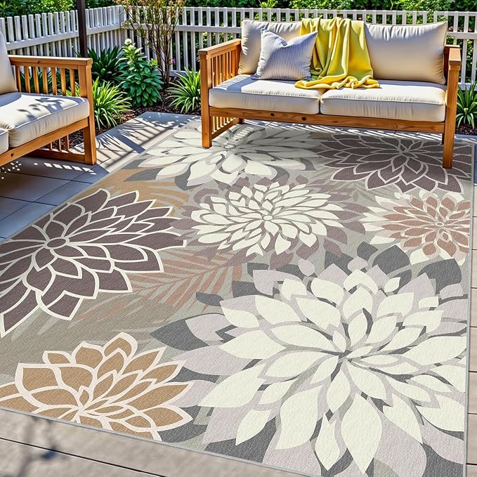 4x6 Washable Rug for Living Room Tropical Botanical Modern Floral Chenille Area by ArenaRug
