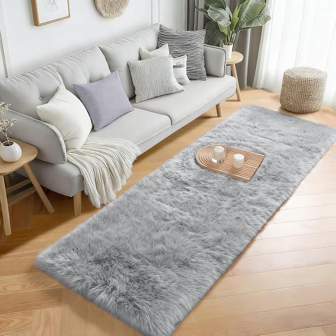 PAGISOFE Grey Runner Rugs for Hallway 2x6 Ft, Super Soft Fluffy Rug Home Decor - Image 2