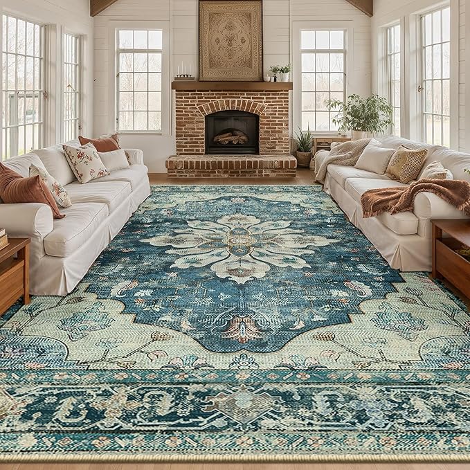 RELEANY Area Rugs Large 10'x14' Washable Non-Slip, Floral Vintage Distress - Image 2