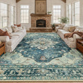 RELEANY Area Rugs Large 10'x12' Washable Non-Slip, Floral Vintage Distress by RELEANY