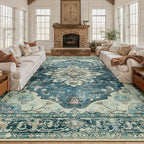 RELEANY Area Rugs Large 10'x12' Washable Non-Slip, Floral Vintage Distress by RELEANY