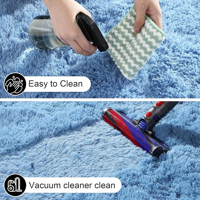 5x7 Area Rugs for Living Room, Large Fluffy Blue Rugs for Bedroom, Fuzzy Shag - Image 4