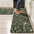 Black Green Botanical Kitchen Rugs Set of 2 Plant Leaf Anti-Fatigue Kitchen Mat by Keensoft