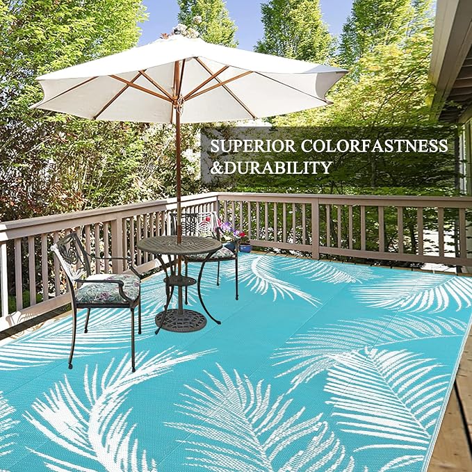 Pauwer Waterproof Outdoor Rug 9x12, Reversible Plastic Straw Patio Camping Rug - Image 6