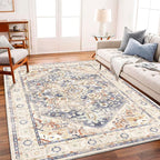 CHAMPLANT Washable Area Rug 8'x10' Blue Khaki Retro Boho Design Non-Shedding - Image 2