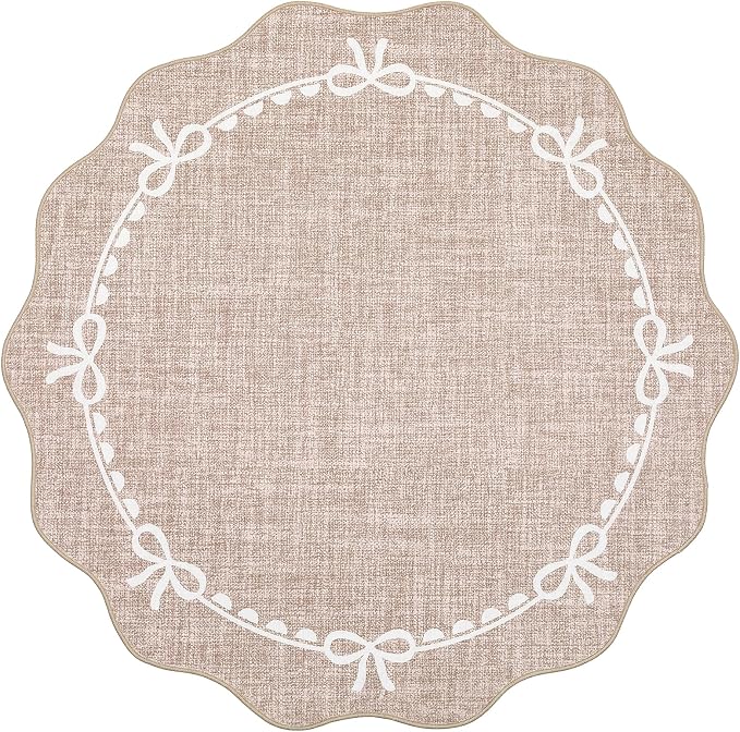 GarveeHome Scalloped Bow Rug for Living Room, 5ft Round Rugs Washable Solid - Image 4