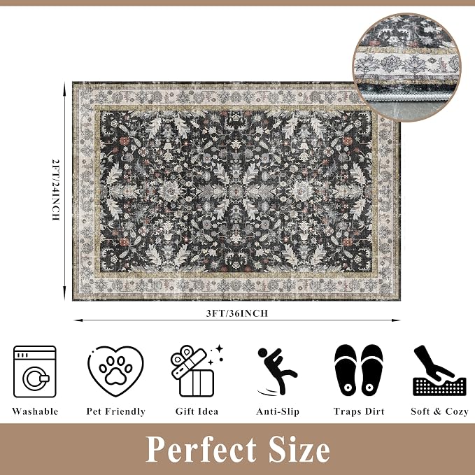 2x3 Rug Non-Slip Washable for Kitchen – Boho Small Throw Rug for Sink & Entryway - Image 2