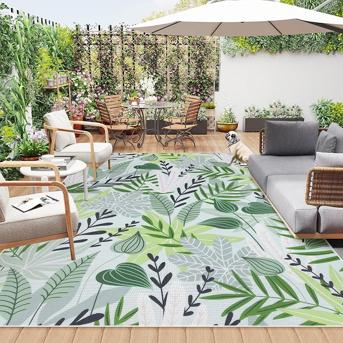 Lahome Leaf Indoor Outdoor Rug 8x10, Non Slip Outdoor Patio Rug by Lahome