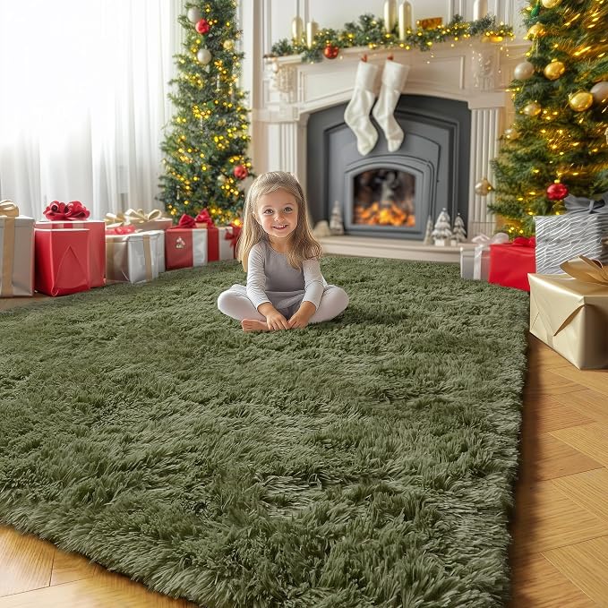 Amdrebio Olive Green Fluffy Area Rugs - Image 8