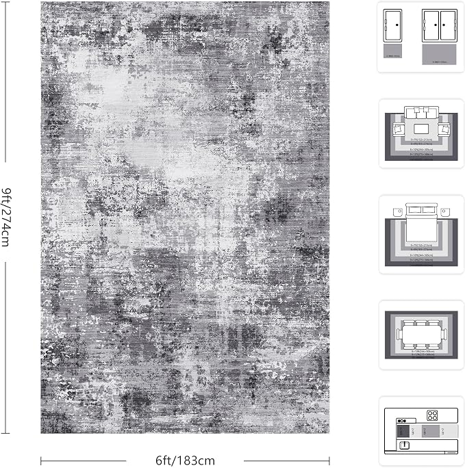 Living Room Rug 6x9, Abstract Modern Ultra Soft Washable Rug, Non Slip Carpet - Image 2
