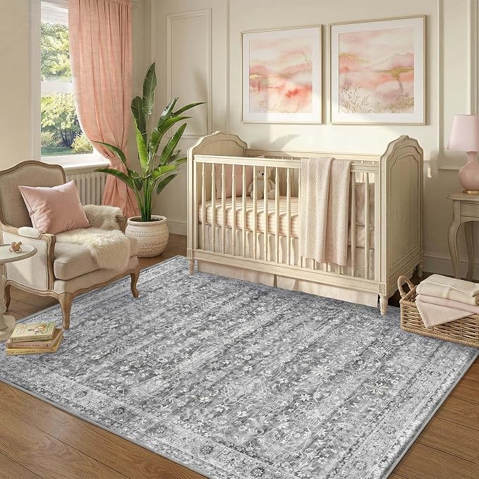 Latte&Fog 4x6 Rugs for Living Room, Vintage Washable Grey Area Rug for Bedroom - Image 5