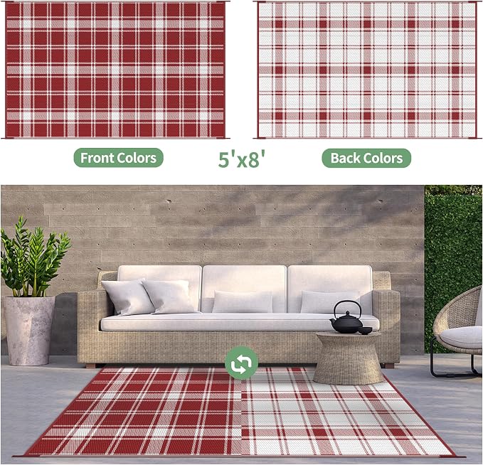 GENIMO Waterproof Outdoor Rug for Patio Clearance, Lightweight RV Camping Mat - Image 2