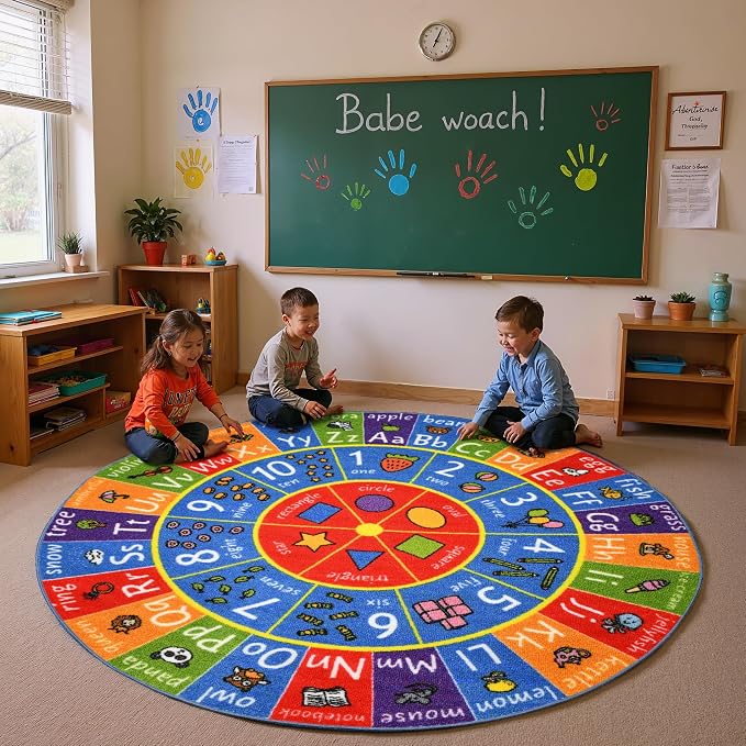 KC Cubs Educational Kids Rug – ABC Alphabet, 123 Numbers & Shapes Learning Mat - Image 3