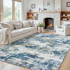 5x8 Area Rugs for Living Room Washable: Abstract Soft Thin Low Pile Blue Rug by Oriannal