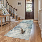 Blue Abstract 3x8 Washable Non Slip Hallway Runner Rug | Soft Low Pile Indoor - Image 3