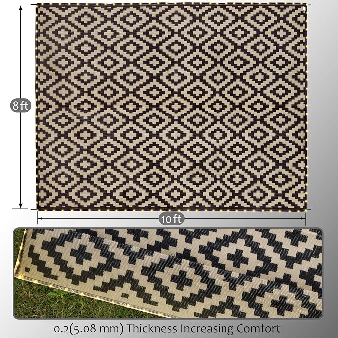 SAND MINE Reversible Mats with Led Strip Lights, Plastic Straw Rug, Modern Area - Image 2