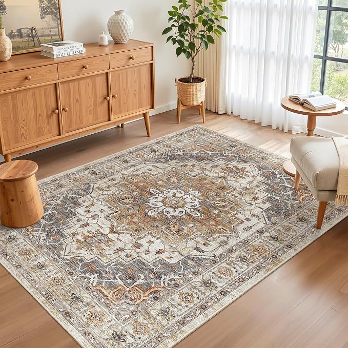 Madane Area Rug 4x6 Washable Rugs: Vintage Living Room Rug Soft Low Pile Non - Image 2