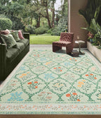 YIHOUSE Green Floral Print Rugs, Moroccan Trellis 10x14 Washable Large Rug - Image 9