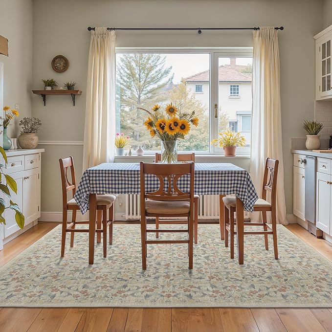 GENIMO 5x7 Washable Area Rug, Non-Slip Vintage Boho Floral Carpet, Soft - Image 4