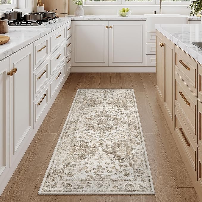 2x5 Washable Neutral Runner Rug Brown Vintage Hallway Kitchen Carpet Non-Slip - Image 2