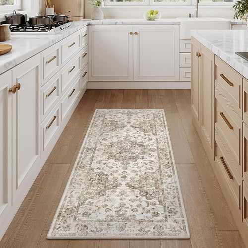 2x5 Washable Neutral Runner Rug Brown Vintage Hallway Kitchen Carpet Non-Slip - Image 2