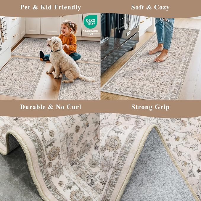 3x5 Kitchen Rug Washable Non-Slip, Soft Low-Pile Thin Door Mat - Image 4