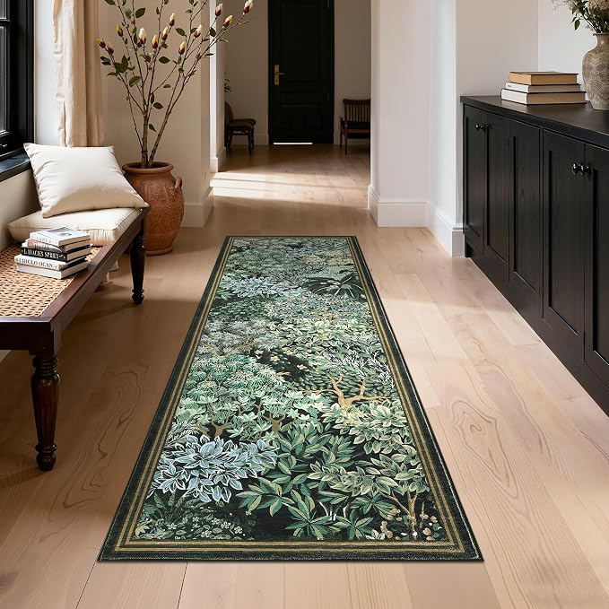 GarveeHome Forest Runner Rug 2.5x8, Botanical Low Pile Non Slip Stain - Image 3