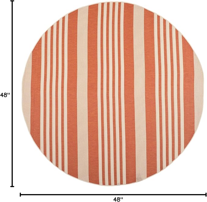 SAFAVIEH Courtyard Collection 4' Round Terracotta/Beige CY6062 Stripe Indoor/ - Image 2