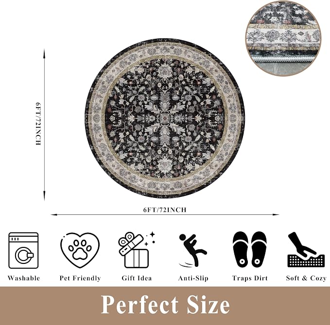 6ft Round Kitchen Rug Washable - Image 2