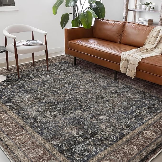 CHAMPLANT Washable Area Rug 9'x12' Retro Boho Design Non-Shedding Easy Care by CHAMPLANT