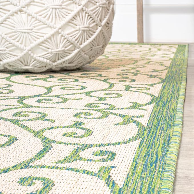 JONATHAN Y Vintage Filigree Indoor Outdoor Area Rug 8X10 Cream/Green, Madrid - Image 8