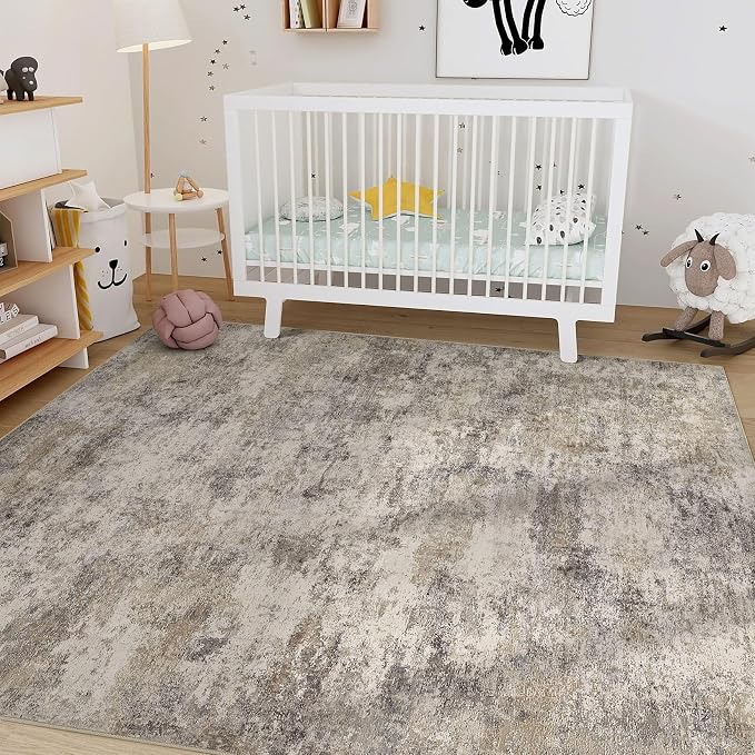 Nakagishi 8x10 Area Rugs Living Room: Washable Abstract Large Neutral Soft Rug - Image 7