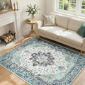 RELEANY Area Rugs 4'x5' Washable Non-Slip, Floral Vintage Distress Medallion by RELEANY