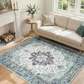 RELEANY Area Rugs 4'x6' Washable Non-Slip, Floral Vintage Distress Medallion by RELEANY