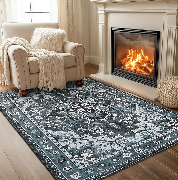 Rugflix 3x5 Area Rugs Machine Washable, Dark Navy Blue Carpet by RugflixAreaRugs