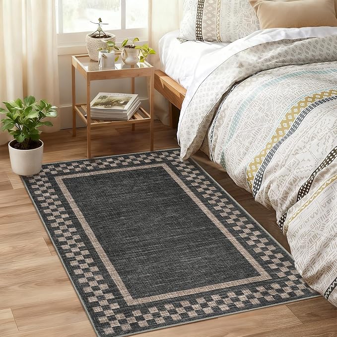 Small Area Rug 2x3 Modern Checkered Entry Rug Solid Color Scalloped Kitchen - Image 2